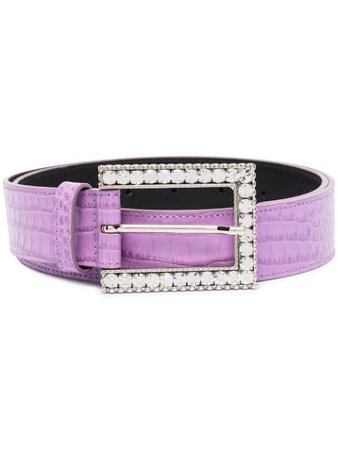 Alessandra Rich Embellished-Buckle Crocodile-Effect Belt FABA2053L010 Purple | Farfetch