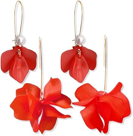 Amazon.com: Boho Rose Petal Dangle Resin Earrings - Long Drop Acrylic Tiered Flower Earrings - Statement Exaggerated Floral Tassel Earrings for Women and Girls (Red): Clothing, Shoes & Jewelry