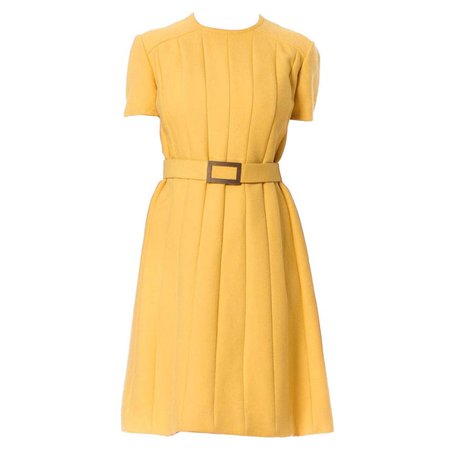 1960S Andre By Courreges Yellow Wool Mod Dress With Belt For Sale at 1stdibs
