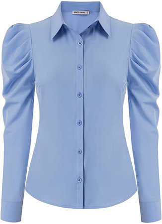 GRACE KARIN Women Long Sleeve Button Down Collared Office Formal Casual Blouse L, Army Green at Amazon Women’s Clothing store