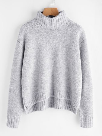 Marled Knit Stepped Hem Sweater | SHEIN