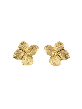 Oscar de la Renta, Flower Button Earrings Gold