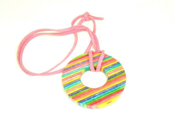 Vtg Necklace Colorful Striped Plastic Big Hippie Funky Pendant Mod leather cord | eBay