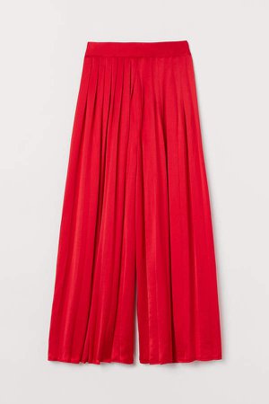 Pleated Satin Pants - Red