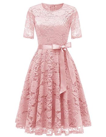 DRESSTELLS Short Scoop Bridesmaid Floral Lace Dress Cocktail Formal Swing Dress at Amazon Women’s Clothing store: