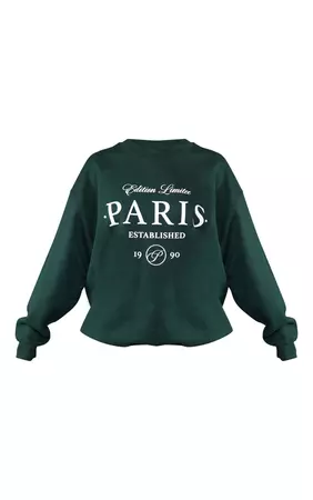 Forest Green Paris Established Printed Sweatshirt | PrettyLittleThing USA