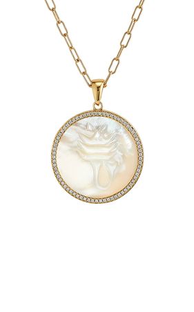 Scorpio 18k Yellow Gold Mother Of Pearl, Diamond Necklace By Ashley Mccormick | Moda Operandi