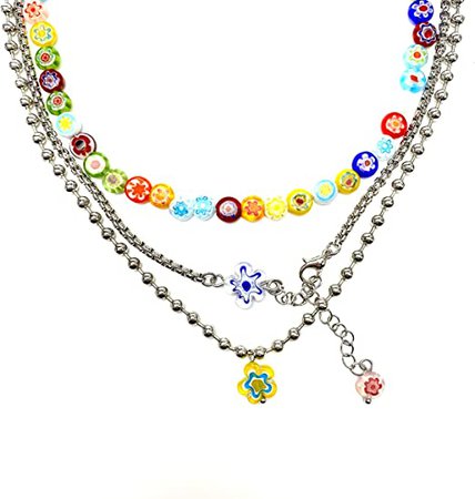 Amazon.com: Y2k Necklace Layered Colorful Beaded Necklace Bead Choker Necklaces with Flower Pendant Indie Jewelry for Teen Girls Woman Cute Necklaces Set Coconut Girl Aesthetic Alt 2000s Necklaces Y2k Fashion Rave Outfit: Clothing, Shoes & Jewelry