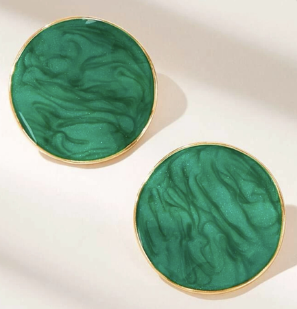 gold plated green gem round stud earrings