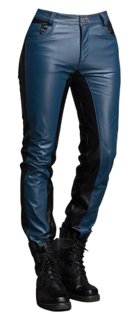 teal and black leather pants