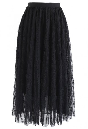 Ripple Ruffled Tulle Mesh Midi Skirt in Black - Skirt - BOTTOMS - Retro, Indie and Unique Fashion