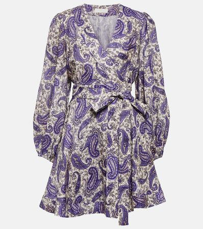 Paisley Linen Wrap Minidress in Purple - Zimmermann | Mytheresa