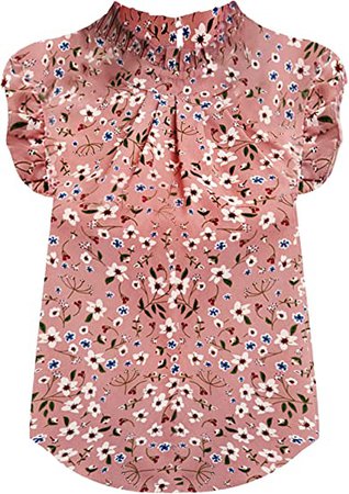 Romwe Women's Elegant Floral Print Top Short Sleeve Office Work Blouse Shirt Floral Light Grey M at Amazon Women’s Clothing store