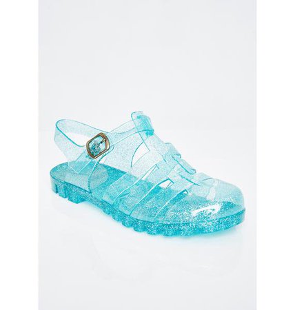 Clear Blue Glitter Jelly Sandals | Dolls Kill