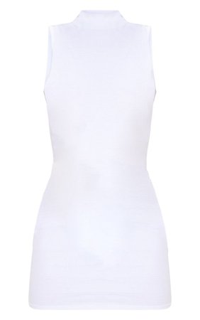 WHITE HIGH NECK COTTON BODYCON DRESS