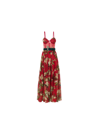 red belted floral maxi dress