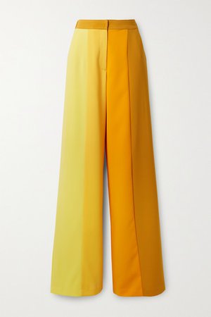 Color-block Stretch-crepe Wide-leg Pants - Yellow