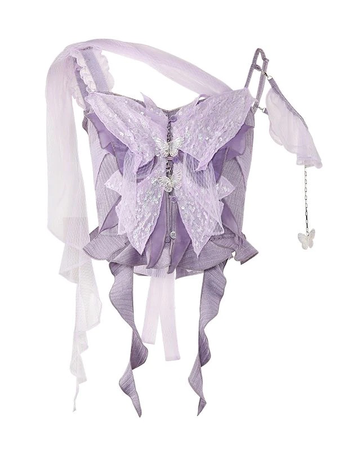 purple ribbon butterfly corset top