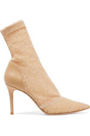 Gianvito Rossi | Brinn 85 stretch-lace and leather sock boots | NET-A-PORTER.COM