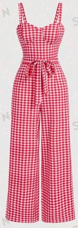 Shein Gingham Belted Jumpsuit