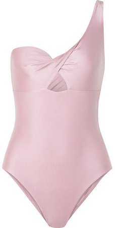 Skin - The Phoebe One-shoulder Twisted Swimsuit - Antique rose