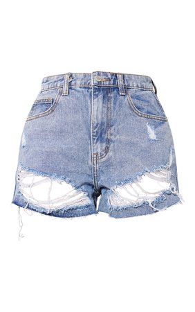 Light Blue Wash Ripped Hem Denim Shorts | PrettyLittleThing USA