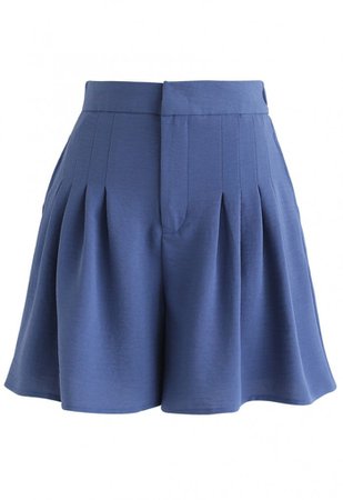 High-Waisted Pleated Shorts in Blue - NEW ARRIVALS - Retro, Indie and Unique Fashion