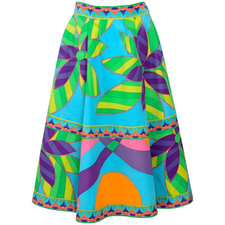 Emilio Pucci flower print cotton skirt, 1960s For Sale at 1stDibs