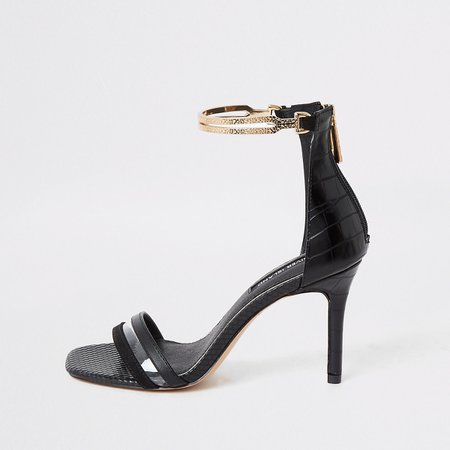 Black high heel gold ankle cuff sandal | River Island