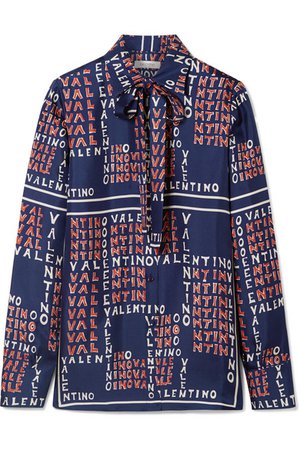 Valentino | Pussy-bow printed silk-twill shirt | NET-A-PORTER.COM