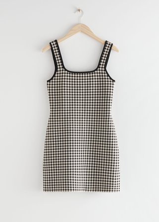 Scoop Neck Jacquard Mini Dress - Black Checks - Mini dresses - & Other Stories