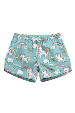 Cute Cartoon Rainbow Unicorn Printed Drawstring Waist Shorts - Beautifulhalo.com