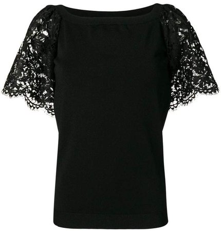 floral lace sleeve T-shirt
