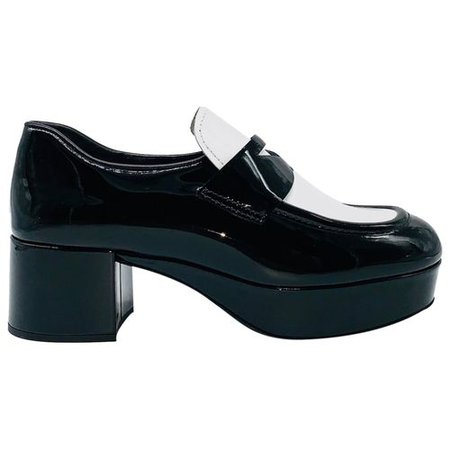 miu miu black white patent leather oxford heels