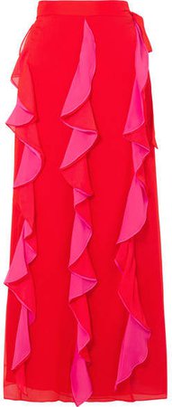 Salona Ruffled Silk-chiffon Wrap Skirt - Red