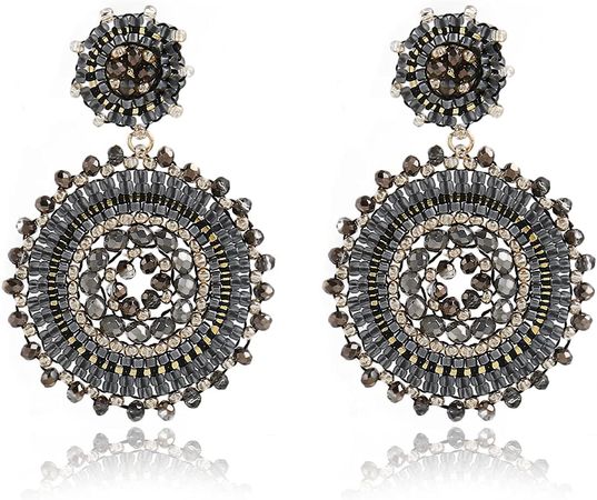 Amazon.com: Grey Earrings For Women Summer Beach Handmade Crystals Glass Bead Statement Earrings Bohemia Hoop Dangle Earring For Women: Clothing, Shoes & Jewelry