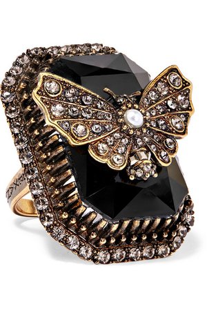 Alexander McQueen | Gold-plated, Swarovski crystal and faux pearl ring | NET-A-PORTER.COM