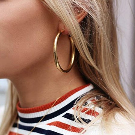 Amazon.com: Doubnine Tube Hoop Earrings Gold Lightweight Large Earrings Women Fashion Jewelry Earrings (40mm, gold): Clothing