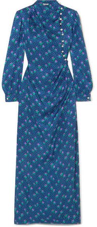 Embellished Silk-jacquard Maxi Dress - Blue
