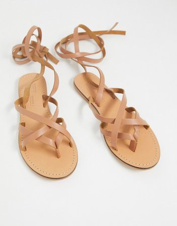 ASOS DESIGN Framed strappy leather sandal in tan | ASOS