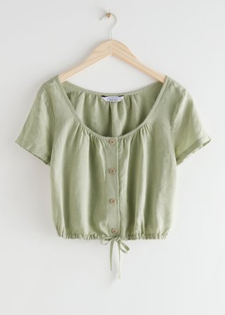 Relaxed Drawstring Crop Top - Green - Tops & T-shirts - & Other Stories