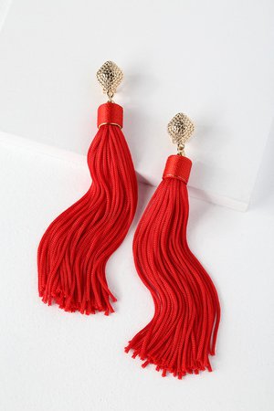 Trendy Tassel Earrings - Red Tassel Earrings - Fringe Earrings