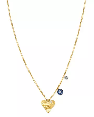 Meira T Meria T 14K White & Yellow Gold Diamond & Sapphire Heart & Evil Eye Charm Necklace, 16-18" | Bloomingdale's