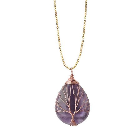 AmazonSmile: ZHEPIN 3pc Vintage Tree of Life Wire Wrapped Copper Teardrop Natural Gemstones Pendant Necklace, with Gift Box: Gateway