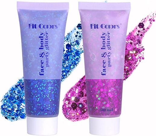 Amazon.com : Face Glitter Gel, 2 Jars Holographic Chunky Glitter Makeup for Body, Hair, Face, Nail, Eyeshadow, Long Lasting and Waterproof Mermaid Sequins Liquid Glitter Total 6 Colors Available (Blue & Purple) : Beauty & Personal Care