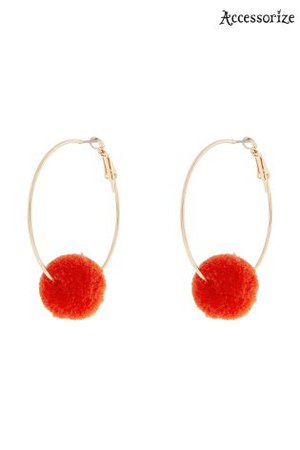 Buy Accessorize Orange Pom Pom Hoop Earrings from the Next UK online shop