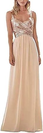 Gralre Women's Rose Gold Bridesmaid Dresses Long Sequined Sweetheart Chiffon Formal Wedding Prom Dress at Amazon Women’s Clothing store