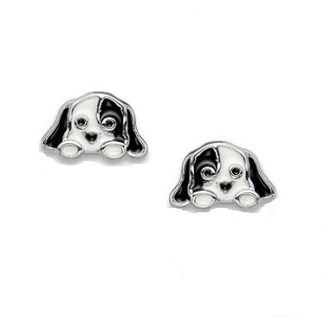 Tiny Puppy Earrings for Little Girls with Black and White Enamel ~ The Jewelry Vine