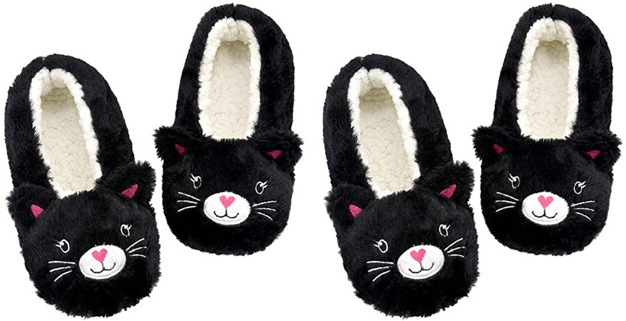 Panda Bros Slipper Socks for Women Cozy Warm Lined Fuzzy Sock Slippers Indoor Booties with Non Slip Grippers(Black cat,5-7.5) at Amazon Women’s Clothing store
