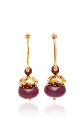 22K Gold, Ruby and Diamond Earrings by Sanjay Kasliwal | Moda Operandi